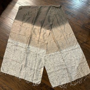 Paisley Road lightweight Silk Scarf, Beautiful gray/tan ombré, 68” long, 16”wide